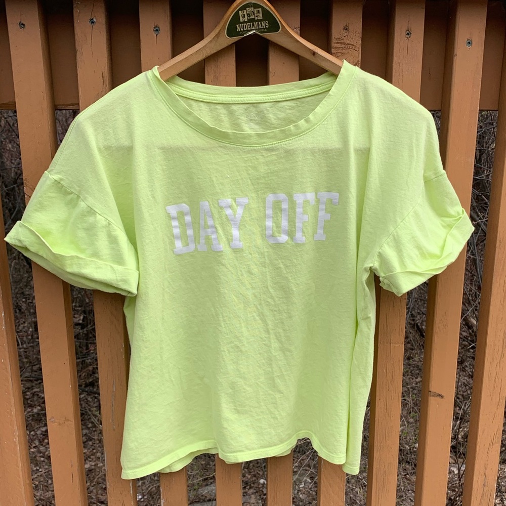 Neon yellow green sort of cropped tee shirt